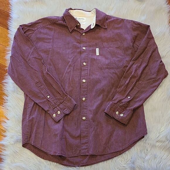Columbia mens burgendy and white long sleeve button down shirt size medium - Picture 1 of 4